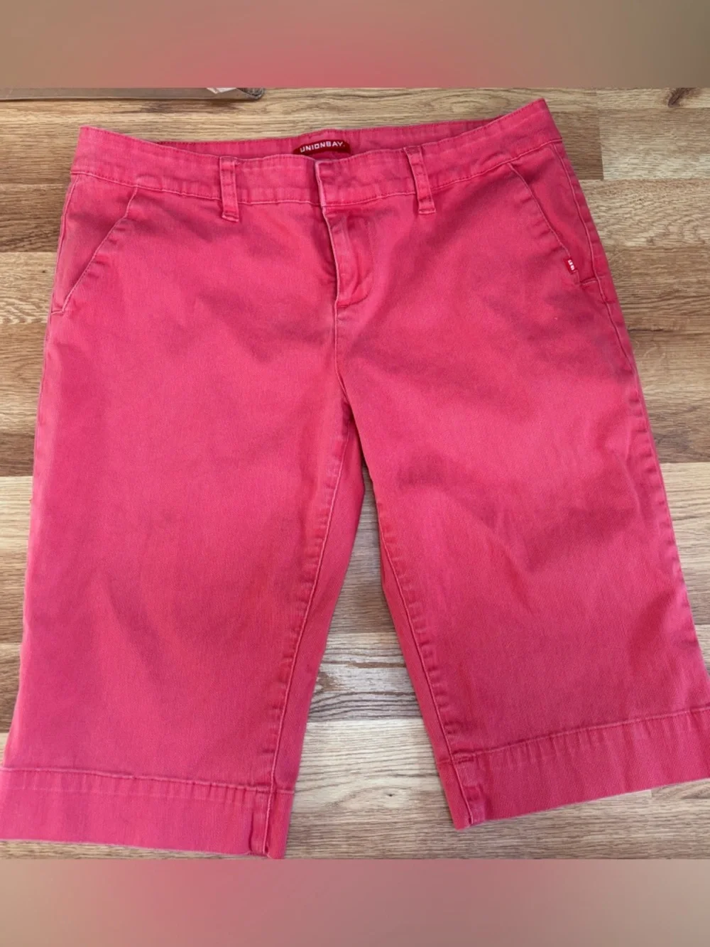 Union Bay Juniors 12/13 Stretch Bermuda Long Denim Shorts Coral Vintage Y2K 2000